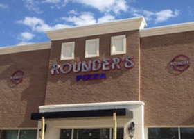 Rounder's Pizza sign by Paul Silva